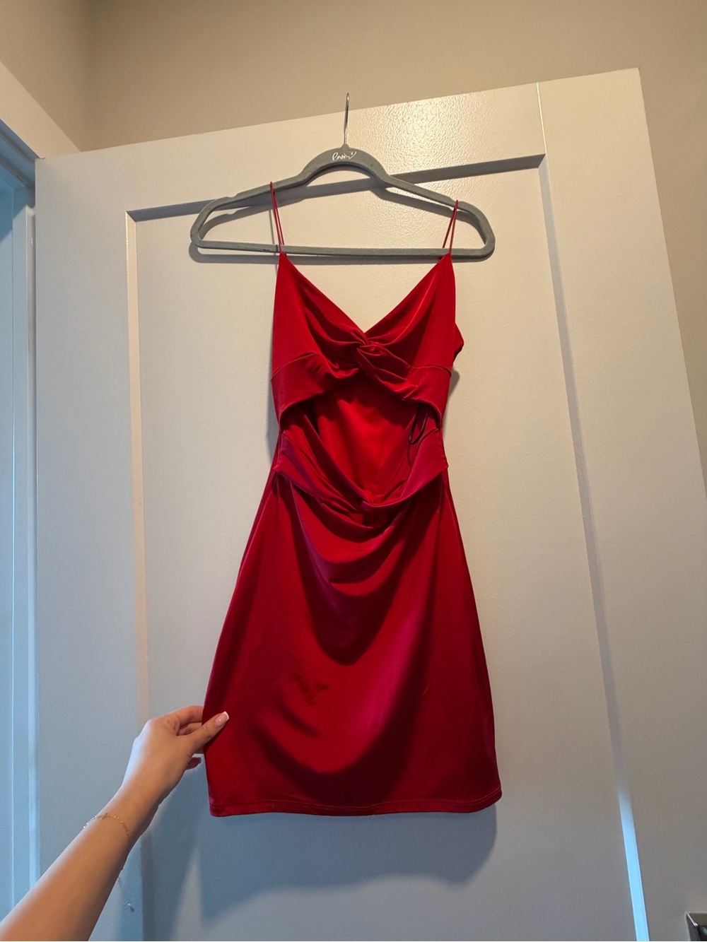 Windsor Red Satin Twist-Detail Mini Dress